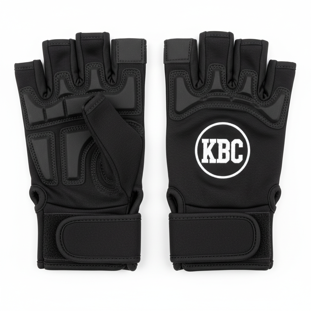 Custom wheelchair gloves with KBC logo in black with padded palm