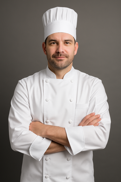 chef coat in the kitchen, Close-up of durable button details on a premium chef coat, designed for comfort and functionality, Chef coats available in multiple colors for personalized restaurant uniforms, Bulk order of chef coats for restaurant staff and culinary businesses