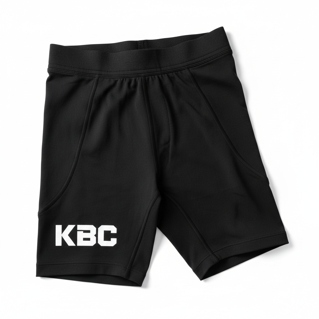 Custom compression shorts with KBC logo in black performance fabric