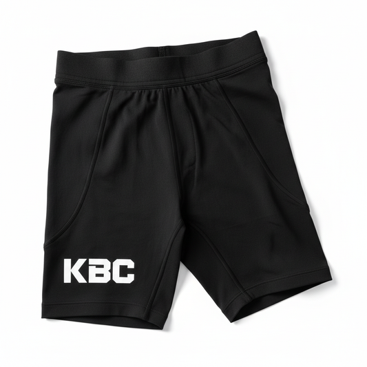Custom compression shorts with KBC logo in black performance fabric