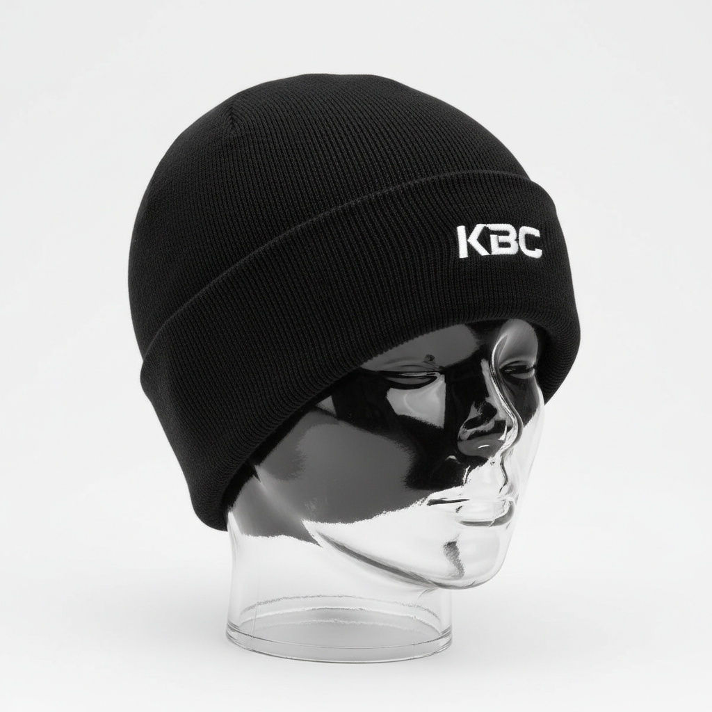 KBC Mens Skull Cap Beanie Black with Logo