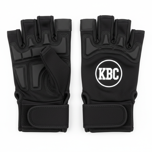 Custom wheelchair gloves with KBC logo in black with padded palm