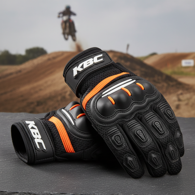 Custom mens motocross gloves with KBC branding - wholesale manufacturer