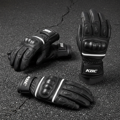 Custom motorbike gloves with KBC branding - wholesale leather and heated gloves manufacturer