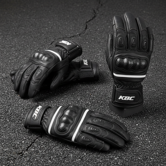 Custom motorbike gloves with KBC branding - wholesale leather and heated gloves manufacturer